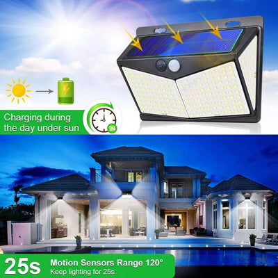 2Pc 208LED Solar Power Light PIR Motion Sensor Security Outdoor Garden Wall Lamp