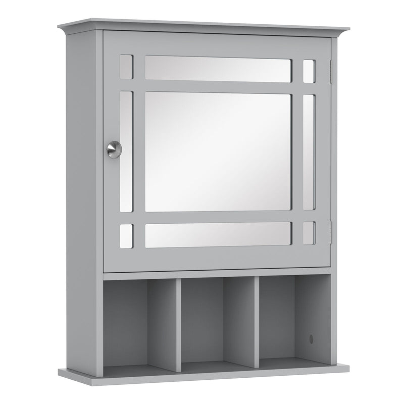 kleankin Wall Mount Mirror Cabinet with Door Shelf Bathroom & Powder Room Grey