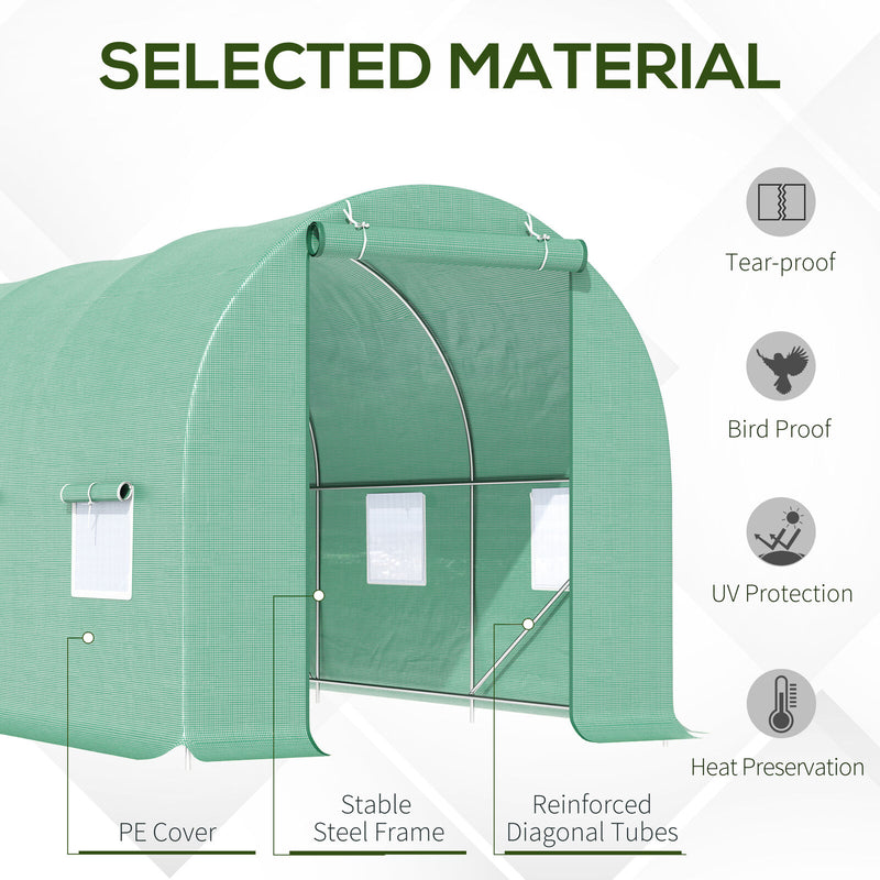 Walk-in Tunnel-Style Green House w/ Roll-Up Front Entrance & Six Side Windows