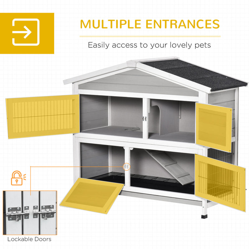 48&quot; 2-Level Rabbit Hutch Wooden Bunny House, Multidoor Habitat Cage w/ Ramp Tray 842525158572