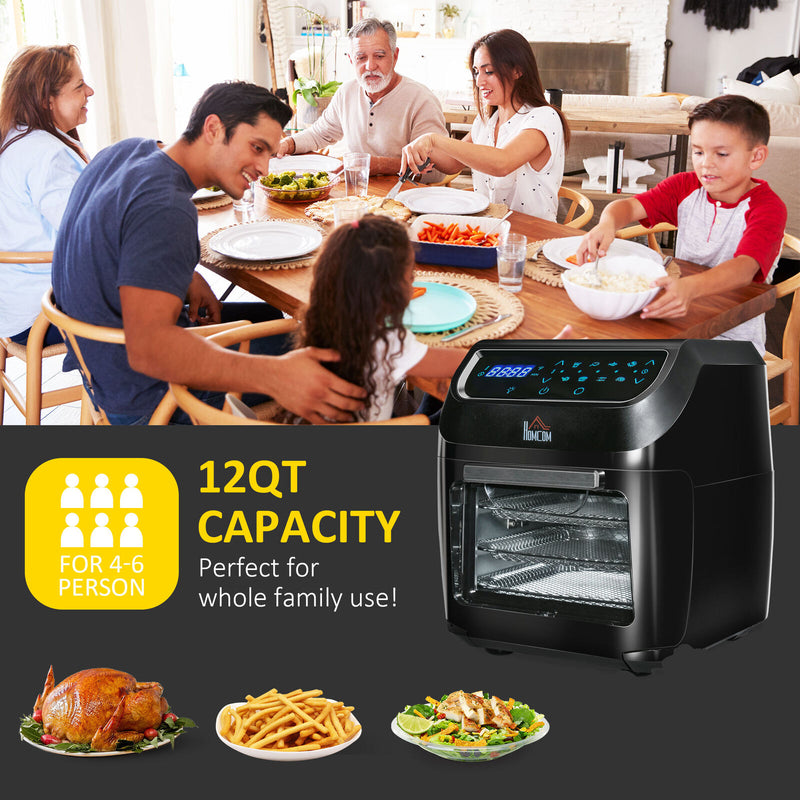 12Qt Air Fry Oven Combo 8 in 1 Air Fry Roast Broil Bake Dehydrate 1700W Black