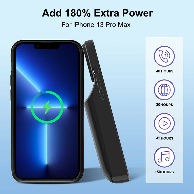 8000mAh 15W Wireless Charging Extended Battery Case for Apple iPhone 13 Pro Max