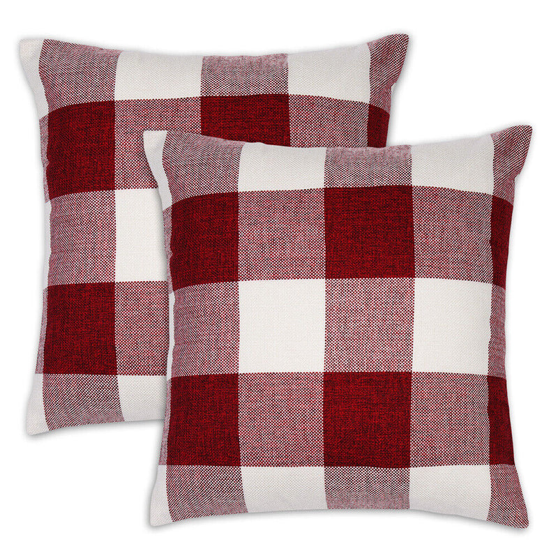 Set of 2 Cotton Linen Classic Red&Black Check Buffalo Plaids Throw Pillow Cases