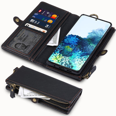 For Galaxy S20/S20+ Plus/S20 Ultra [Magnetic Closure][Zipper Pocket] Wallet Case