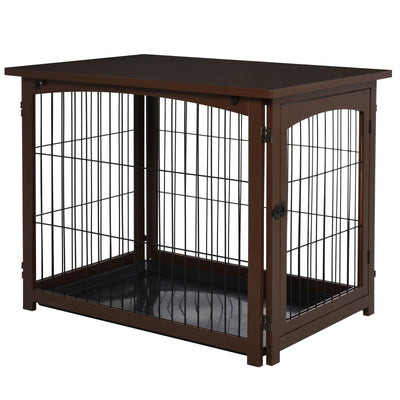 Farmhouse Style Wood Fir and Iron Wire Animal Kennel with Front Door Lock