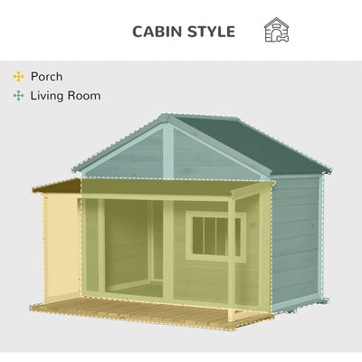 Outdoor Wooden Raised Cabin Dog House w/ Porch, Medium/Large, 53 Lbs., Grey 196393165737