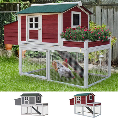 63&apos;&apos;Wooden Chicken Coop Hen Hutch Poultry House Nesting Cage Planting Box