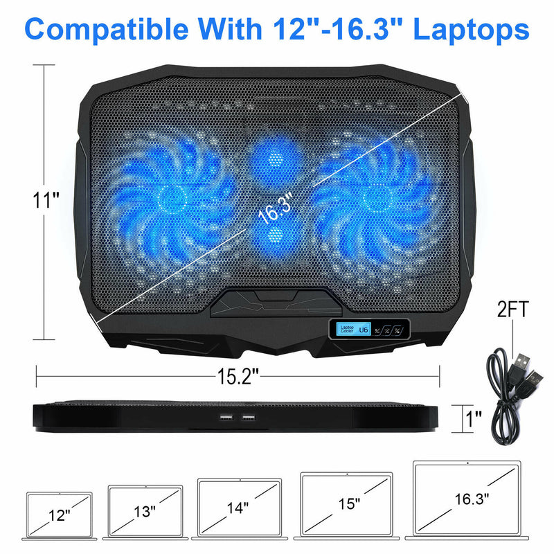 Dual USB Powered Gaming Laptop Cooling Pad with LCD Screen for up to 16" Laptop