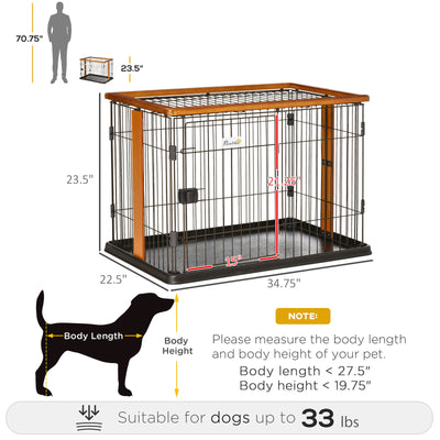 Steel Dog Crate Cage, Puppy Kennel, w/ Door, No Leak Tray, 35" x 22.5" x 23.5"