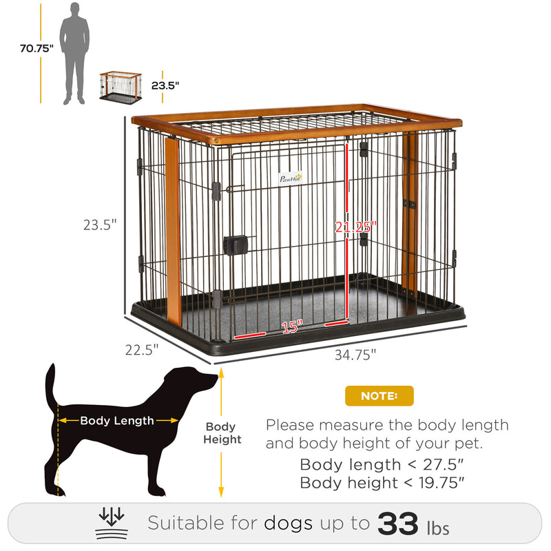 Steel Dog Crate Cage, Puppy Kennel, w/ Door, No Leak Tray, 35" x 22.5" x 23.5"