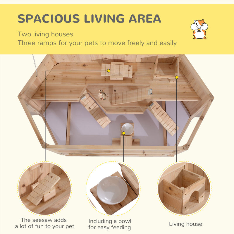 Multilevel Wood Small Aminal Hideout and Activity Center with Glass Viewing 842525185455