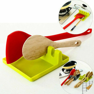 Kitchen Heat Resistant Silicone Spoon Rest Cooking Utensil Spatula Holder 2Pack