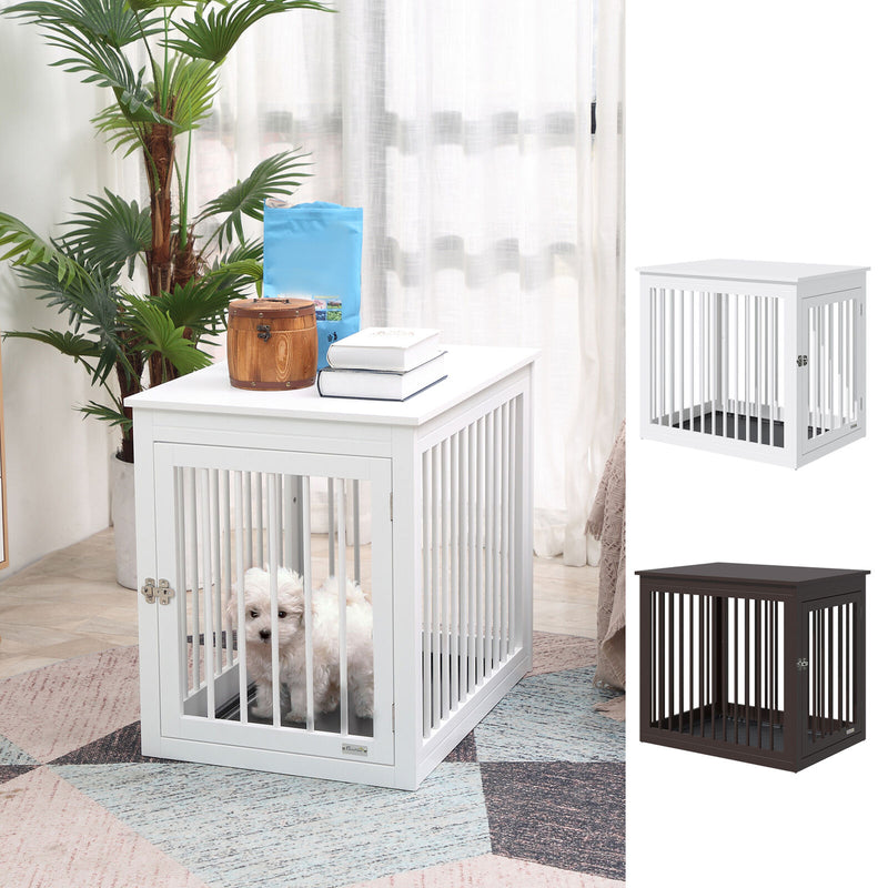Wooden Dog Crate Furniture End Table Pet Kennel w/ Door Safety Lock