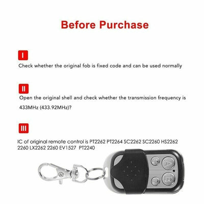 433MHZ Universal Replacement Garage Door Car Gate Cloning Remote Control