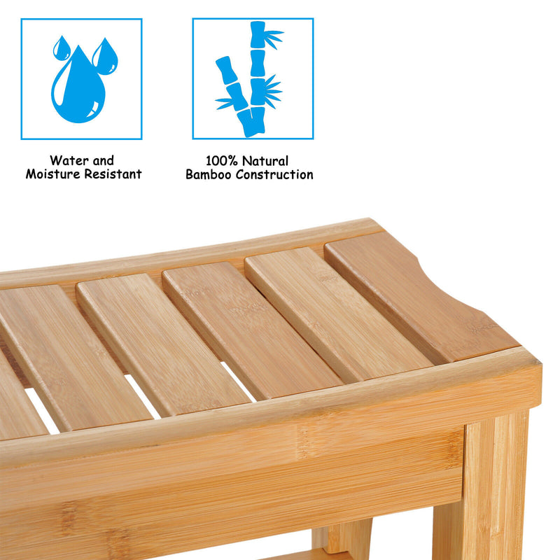 20" Bamboo Shower Bench Bathroom Seat Spa Organizer Storage Shelf