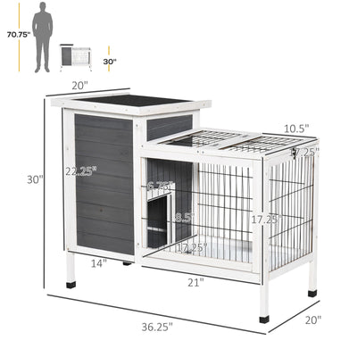 Pawhut 36&quot; Wooden Outdoor Rabbit Hutch Elevated Bunny Cage Pet House with Run 842525115827