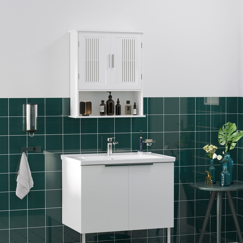 kleankin Wall Mount Bathroom Cabinet, Storage Organizer w/ Cabinet Shelf, White