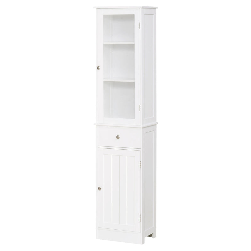 kleankin Storage Cabinet Organizer Tower with Multiple Shelves & Drawer, White