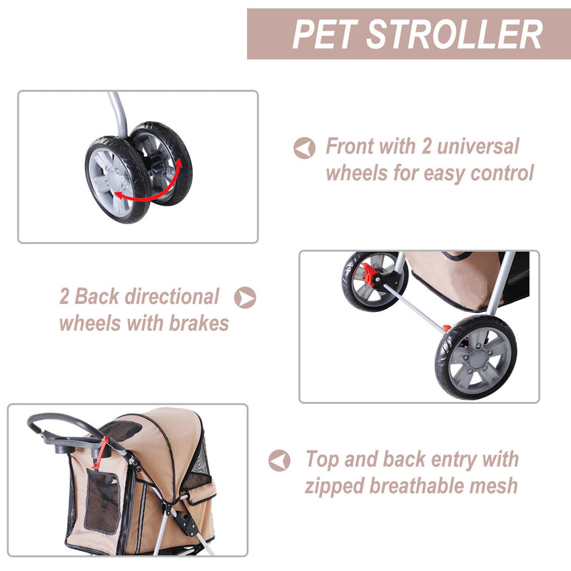 Pet Stroller Cat Dog Foldable Carrier Cart W/ Cup Holder
