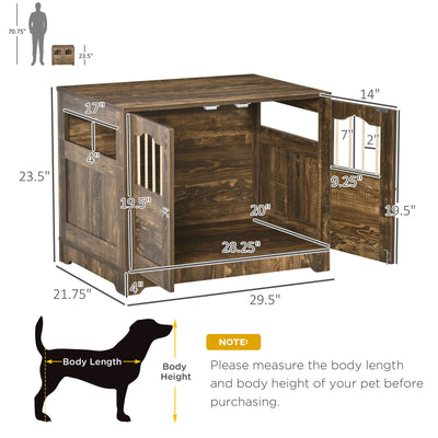 Wooden Dog Crate with Surface, Stylish Pet Kennel, Magnetic Doors, Brown 196393066485