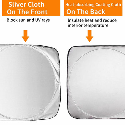 2-Pack Large Size Foldable Car Sun Shade Windscreen Sunshade, Silver 63x35 inch