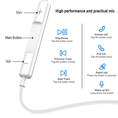 3.5mm Jack HD Stereo Wired Headphones for iPhone 5S SE 6 6S, Galaxy S6 S7 S8 S9