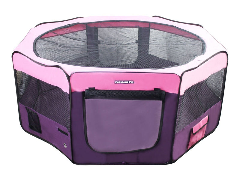 45" Portable Puppy Pet Dog Soft Tent Playpen Folding Crate Pen New - Pink/Purple