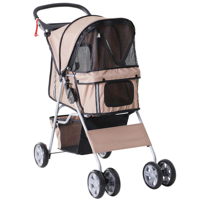 Pet Stroller Cat Dog Foldable Carrier Cart W/ Cup Holder