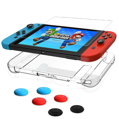 Nintendo Switch Lite Protective Accessories-Clear TPU Case+Tempered Glass+6xCaps