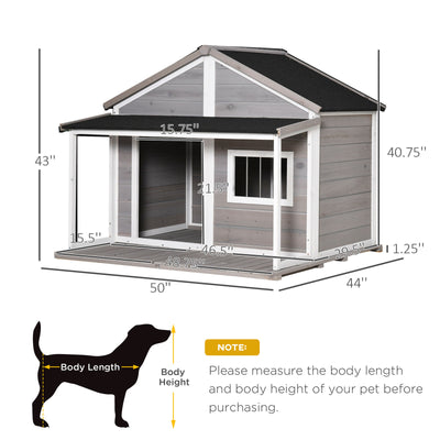 Outdoor Wooden Raised Cabin Dog House w/ Porch, Medium/Large, 53 Lbs., Grey