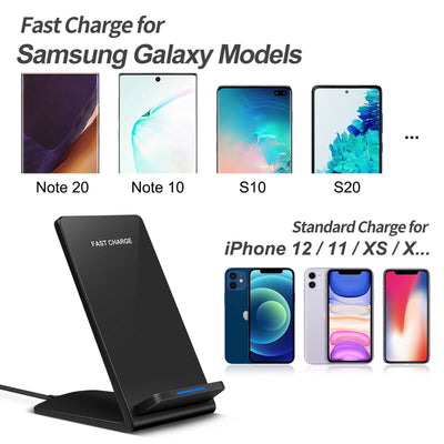 15W Qi-Certified Fast Wireless Charging Stand for Galaxy S21 S20 iPhone 12 11 Xs