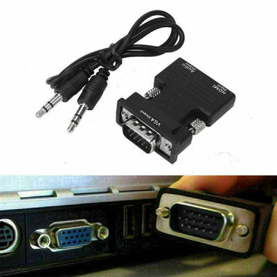 HDMI to VGA Adapter with 3.5mm Audio for Computer Projector, HDTV NEW K