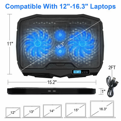 12-16.3 inch Laptop Cooler Cooling Pad with 4 Quiet Fans 1400 RPM & LCD Screen