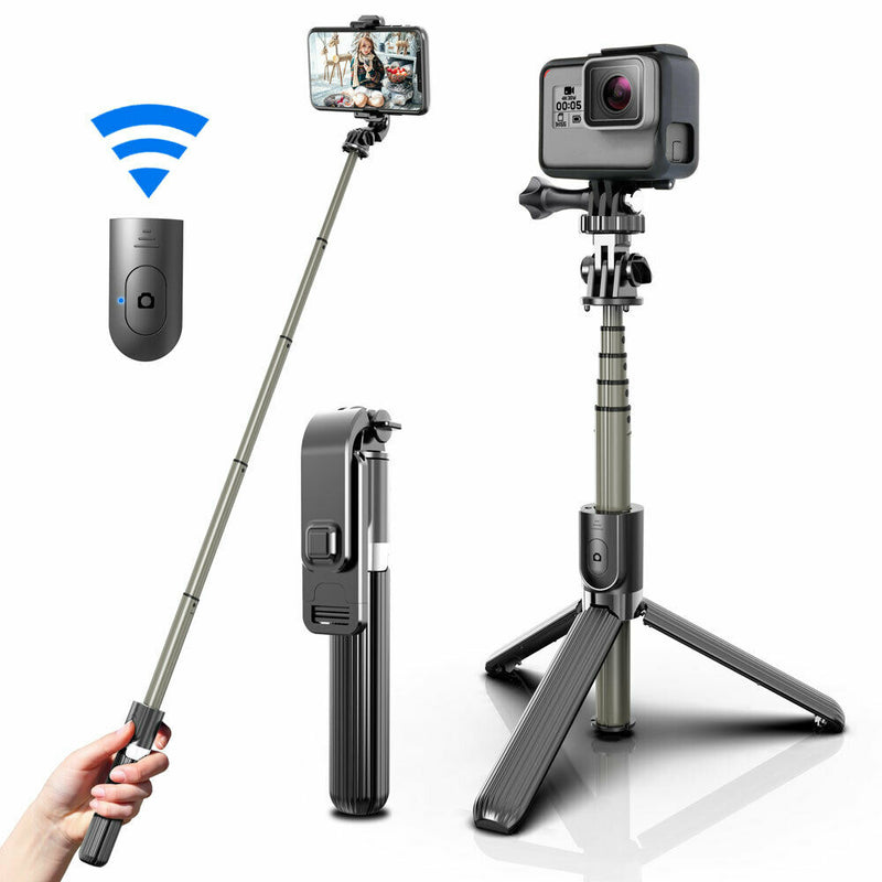 32 inch Extendable Aluminum Selfie Stick Tripod with Bluetooth Remote Shutter CA
