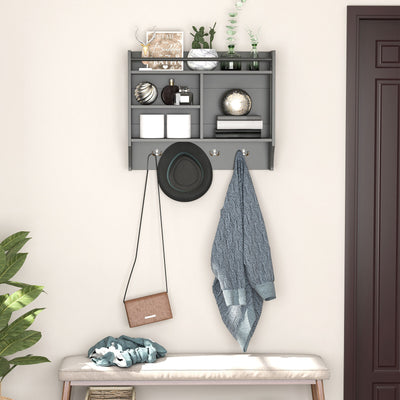 Wall-Mounted Hanging Storage Furniture with 4 Open Units and Coat Rack for Home