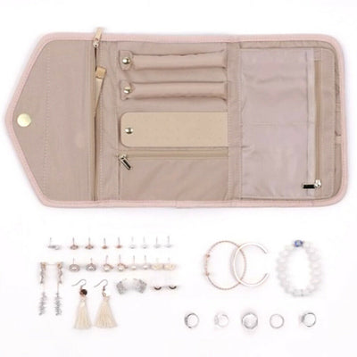Portable & Practical Pink Jewelry Organizer Roll And 9 Pairs Vivid Stud Earrings