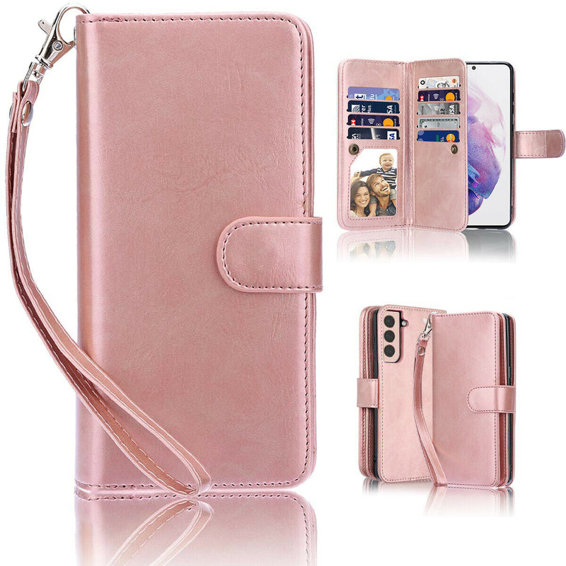 For Galaxy S21/S21 Plus/S21 Ultra Vegan Leather Wallet Case & Screen Protector