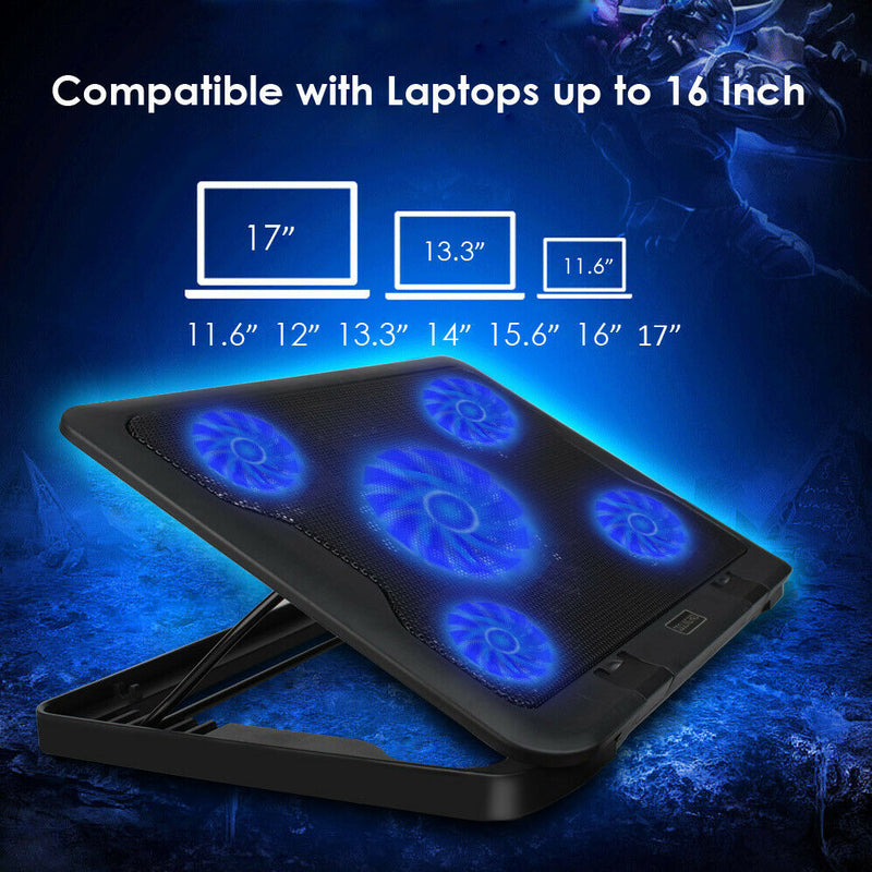 15.6"-17" Laptop Cooler Cooling Pad - Slim Portable USB Powered (5 Fans) Quiet