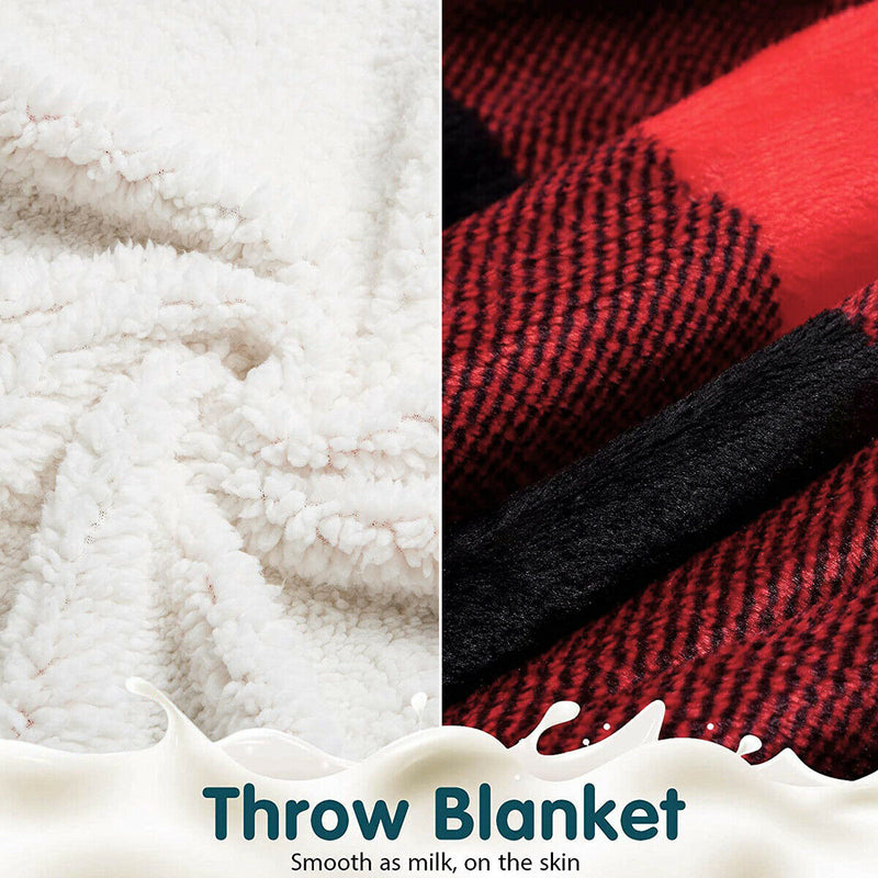 [Hypoallergenic, Anti-Static, Warm] Plaid Design Reversible Sherpa Throw Blanket