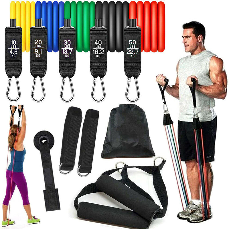 11 Pack Exercise Bands Stackable up to 150lb w/Door Anchor & Handles for Fitness