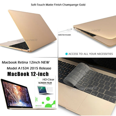 2015 MacBook Retina 12" A1534 Gold Hard Shell+ Keyboard Cover+ Screen Protector