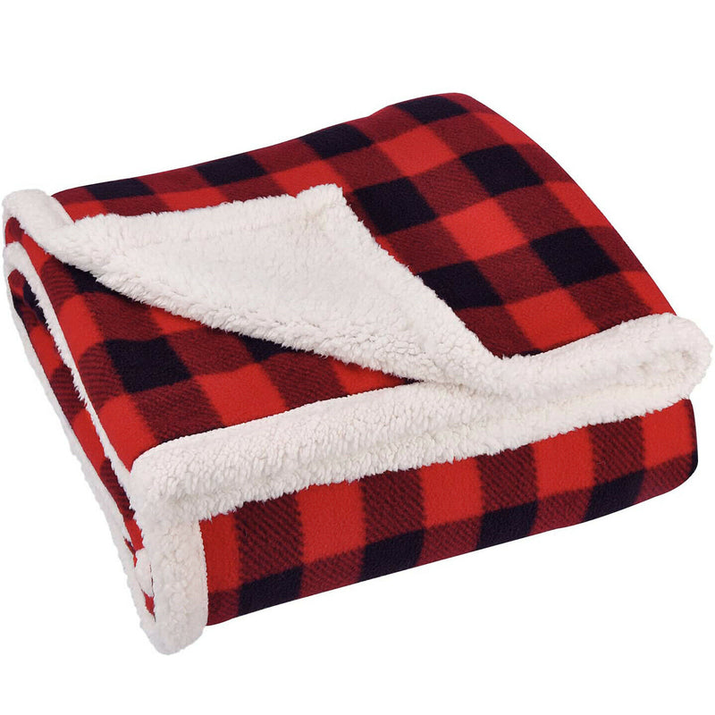 Sherpa Plaid Fleece Throw Blanket, Double-Sided Super Soft Luxurious, 50x60 in