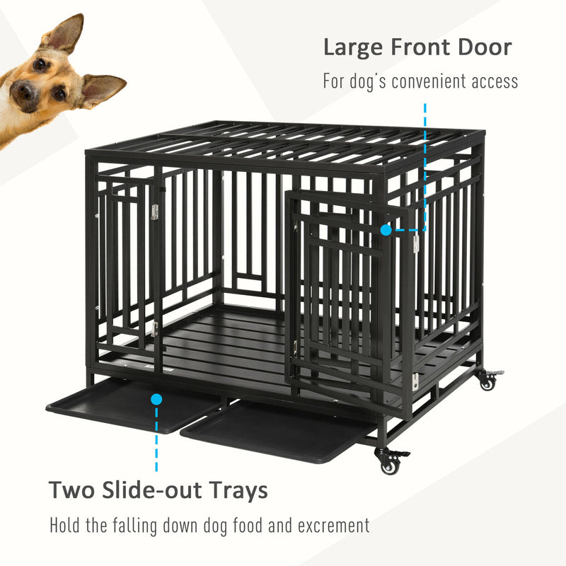 Pawhut 45" Heavy Duty Portable Steel Dog Cage Kennel Crate Pet House Wheels