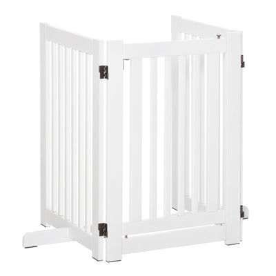 Free Standing Wood Pet Gate Indoor Dog Barrier 3 Panel Folding Z Shape Doorway