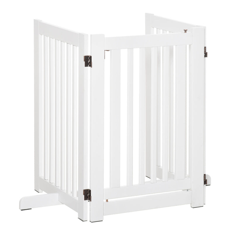 Free Standing Wood Pet Gate Indoor Dog Barrier 3 Panel Folding Z Shape Doorway