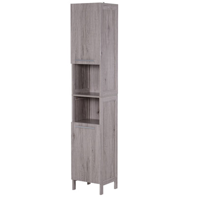 kleankin Tall Free Standing Bathroom Storage Cabinet Wood Grain Organizer