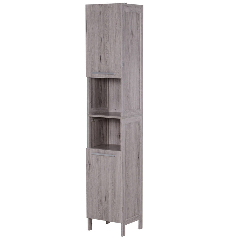 kleankin Tall Free Standing Bathroom Storage Cabinet Wood Grain Organizer