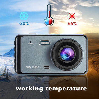 1296P HD Car Dashboard Camera Front and Rear - SUPER Night Vision, G-Sensor, WDR