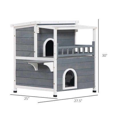 2-Story Cat House, Balcony, Large Ventilated Living Pet Hutch for Rabbits, Dogs 842525149563