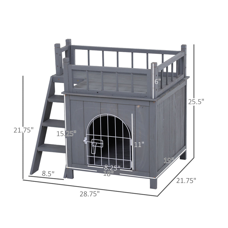 PawHut 2-Story Indoor/Outdoor Wood Cat Dog House Shelter 842525146685